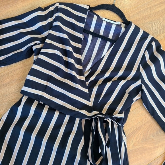 Wrap Mini Dress with Tie Front and Stripes - Picture 2 of 4